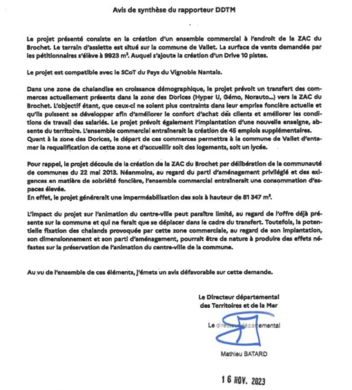 CDAC: avis défavorable de la DDTM